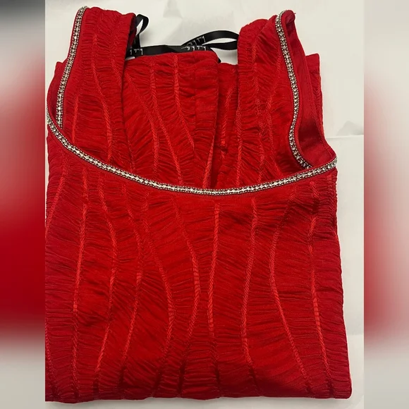 Nicole Miller (NWOT) Red Jeweled Neckline Corset Sleeveless Women's Top - Picture 2 of 3